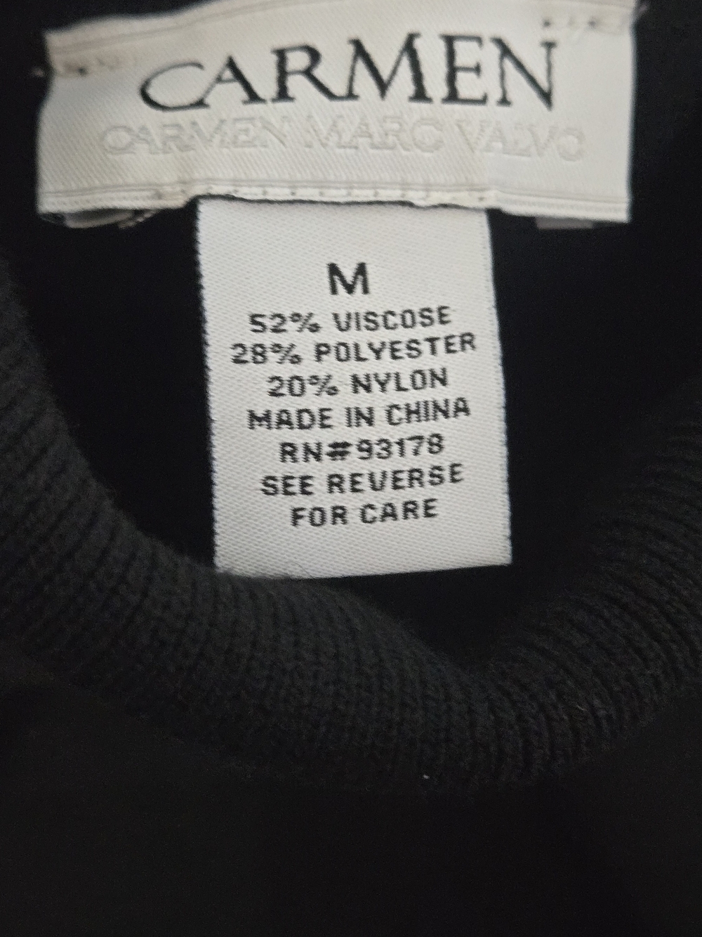 Carmen Marc Valvo Black Cowl Neck Sweater